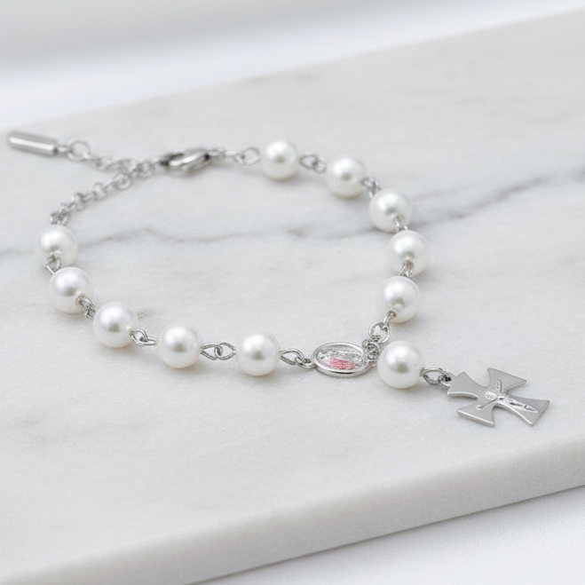 Pulseiras terço pérola Em Aço Inoxidável