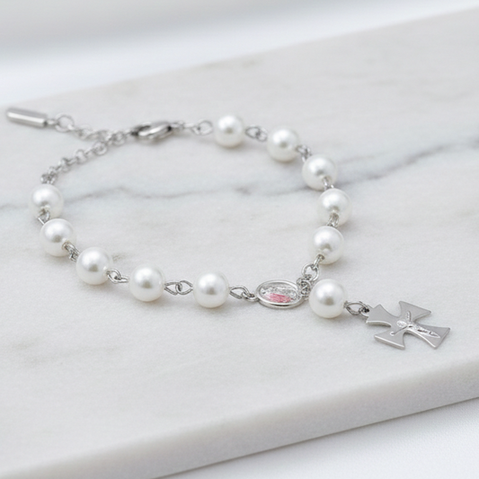 Pulseiras terço pérola Em Aço Inoxidável