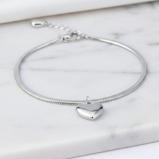 Pulseira Fita de Coração Em Aço Inoxidável