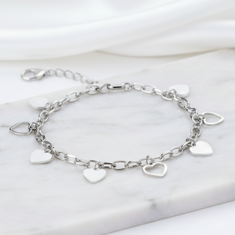 Pulseira Corações Em Aço Inoxidável