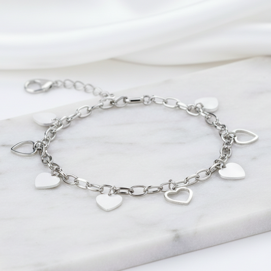 Pulseira Corações Em Aço Inoxidável