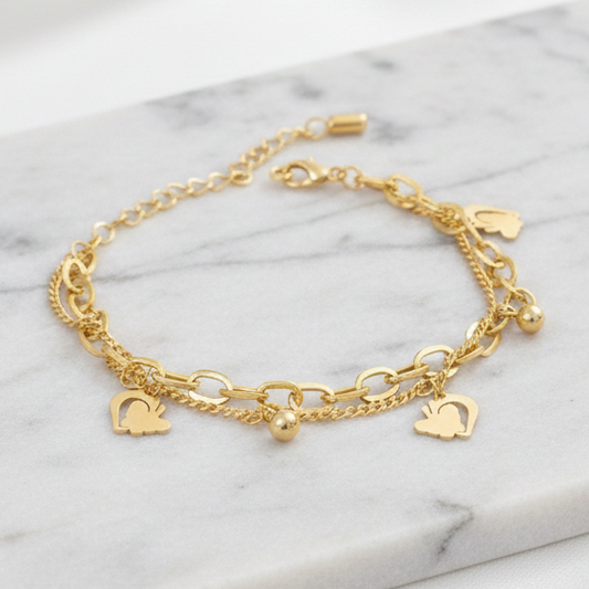 Pulseira duas volta dourada Em Aço Inoxidável