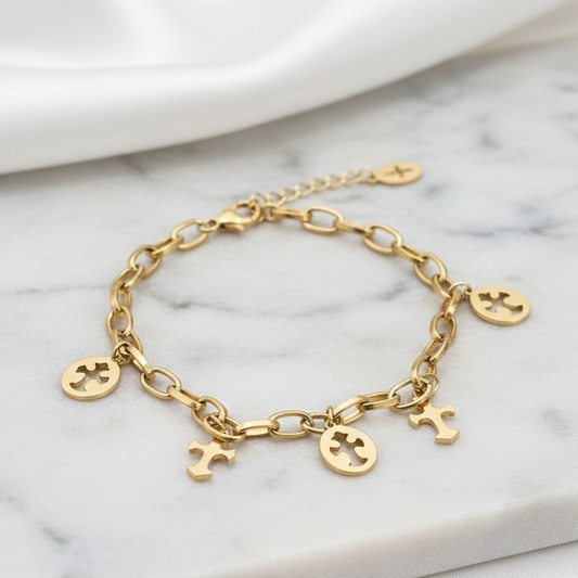 Pulseira dourada pingentes crus Em Aço Inoxidável