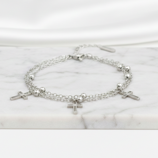 Pulseira bolinhas  Crus Em Aço Inoxidável