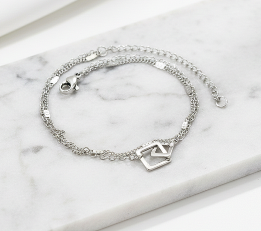 Pulseira Duas volta Pingente Geométrico Em Aço Inoxidável