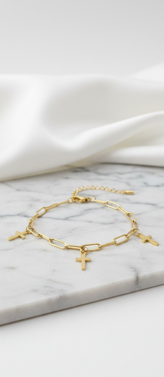 Pulseira Dourada Cruz Em Aço Inoxidável