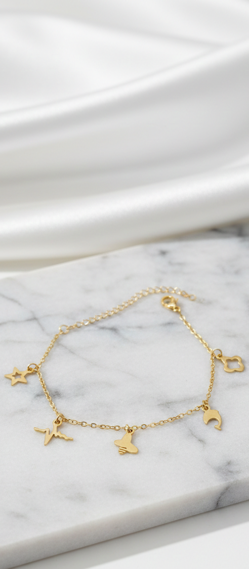 Pulseira Dourada pingentes Em Aço Inoxidável