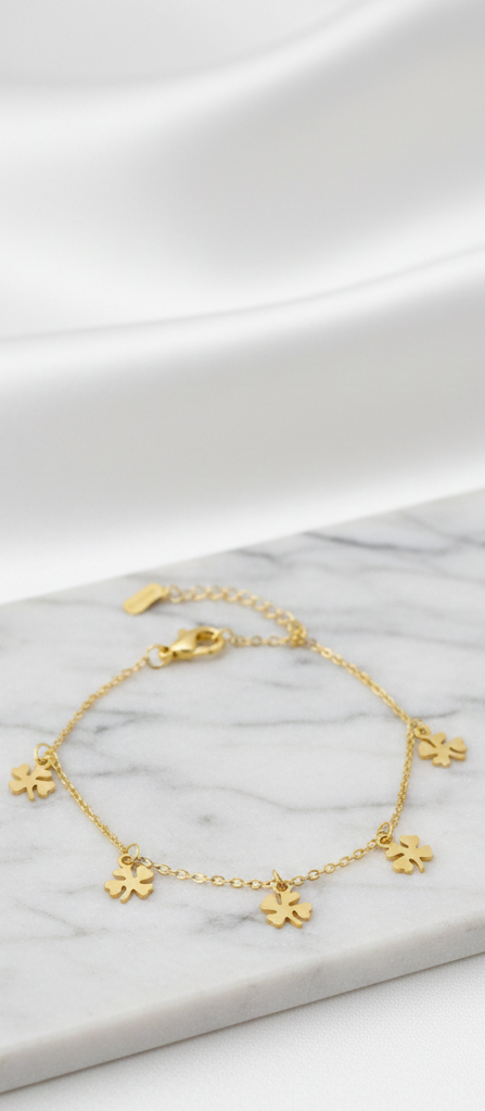 Pulseira Dourada Trevos Em Aço Inoxidável