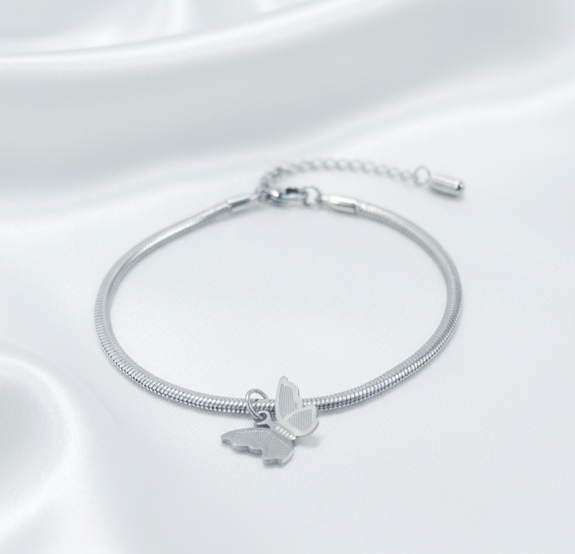 Pulseiras pingentes borboleta Em Aço Inoxidável